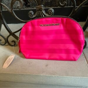 Victoria’s Secret classic pink striped cosmetic bag NWT